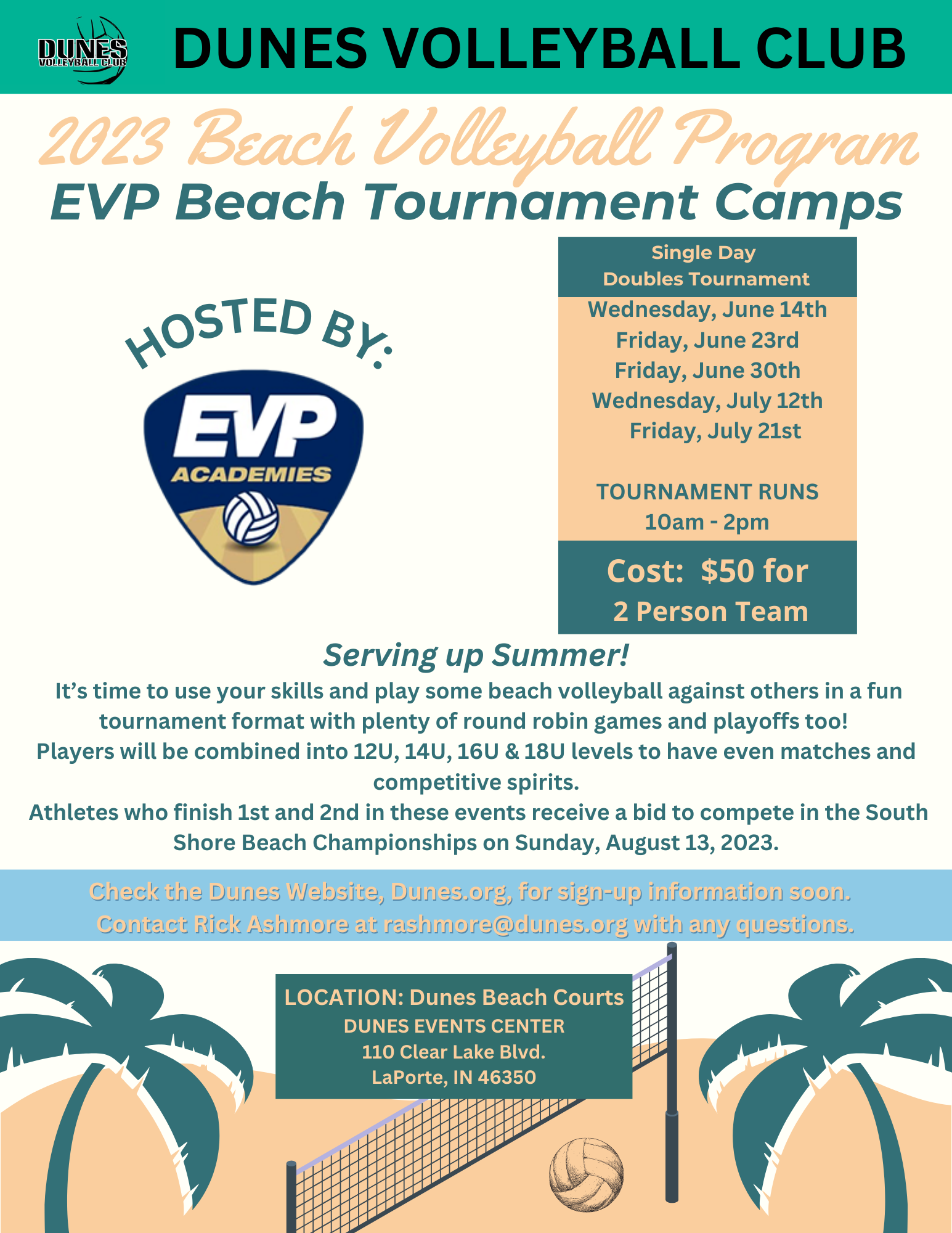 2023 Beach Volleyball Program Tournaments – Dunes Volleyball Club